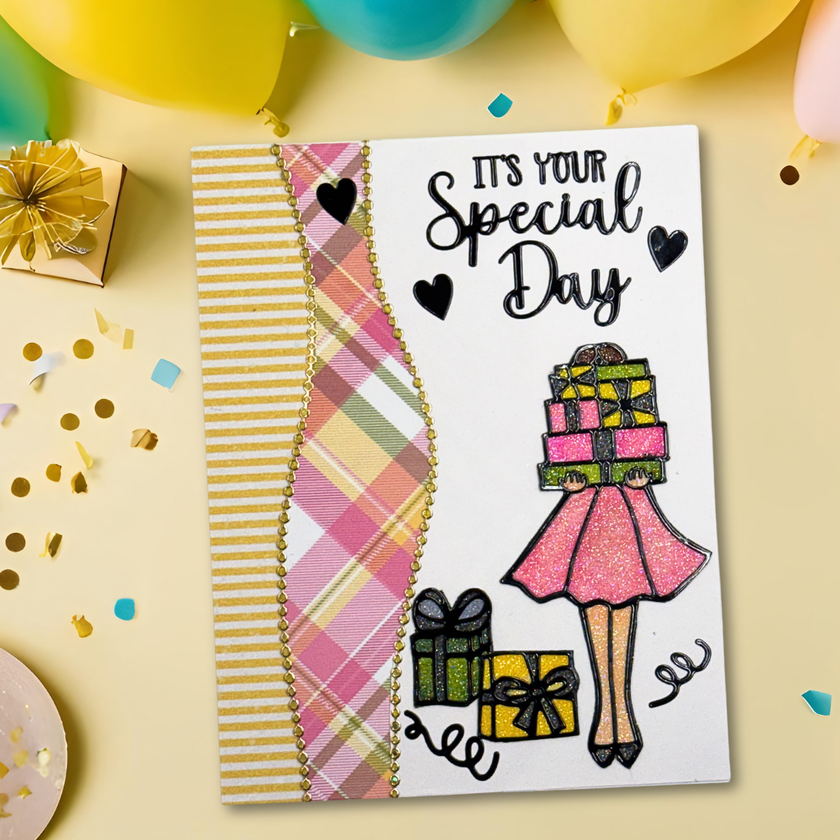 Girl with Presents Card Kit